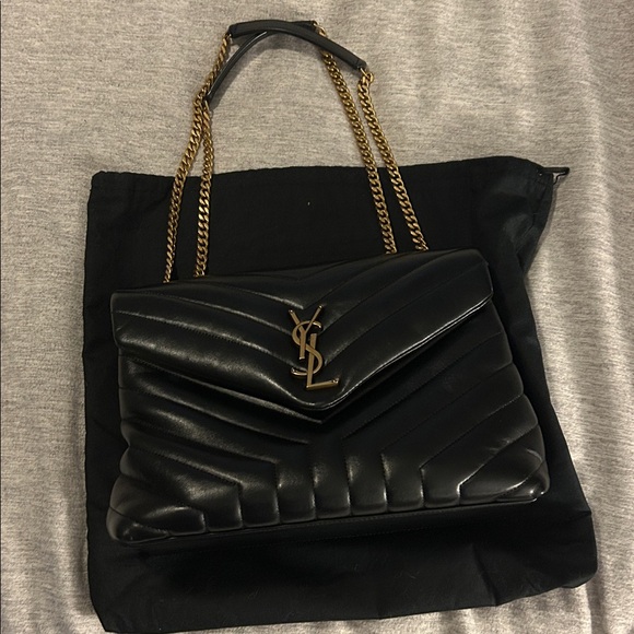 YSL Medium Lou Black and Gold Quilted Shoulder Bag - Picture 12 of 15